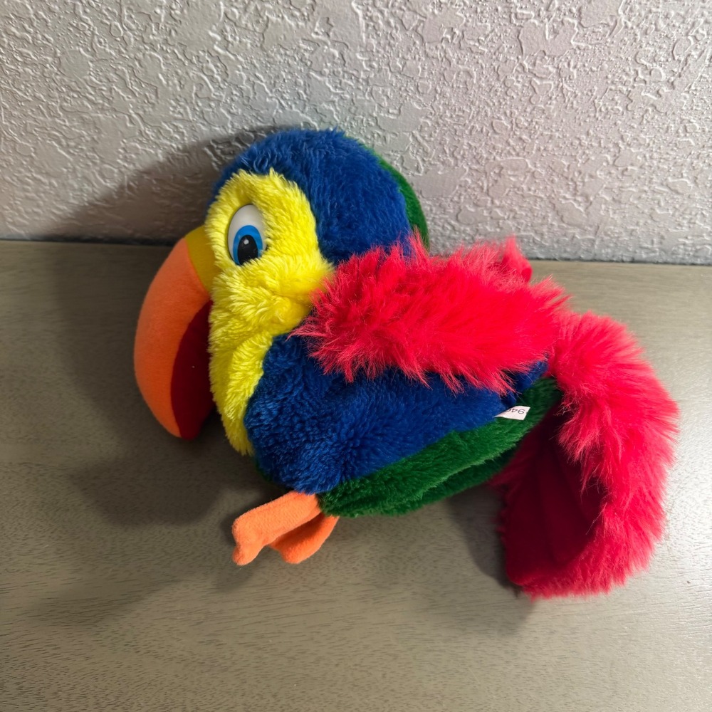 Vintage Multi-Color Toucan Plush Hand Puppet Pull String Tropical Bird Toy
